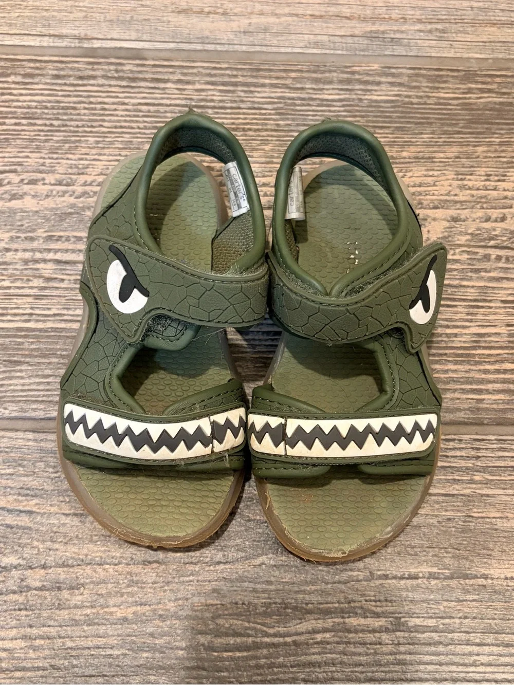 Carter's Olive Green Shark-Detail Velcro Sandals